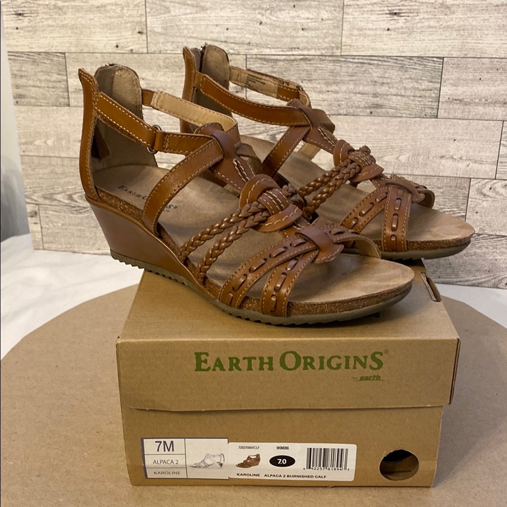 Earth Origins Brown Wedge Sandals with Gladiator Straps Alpaca 2 Karoline